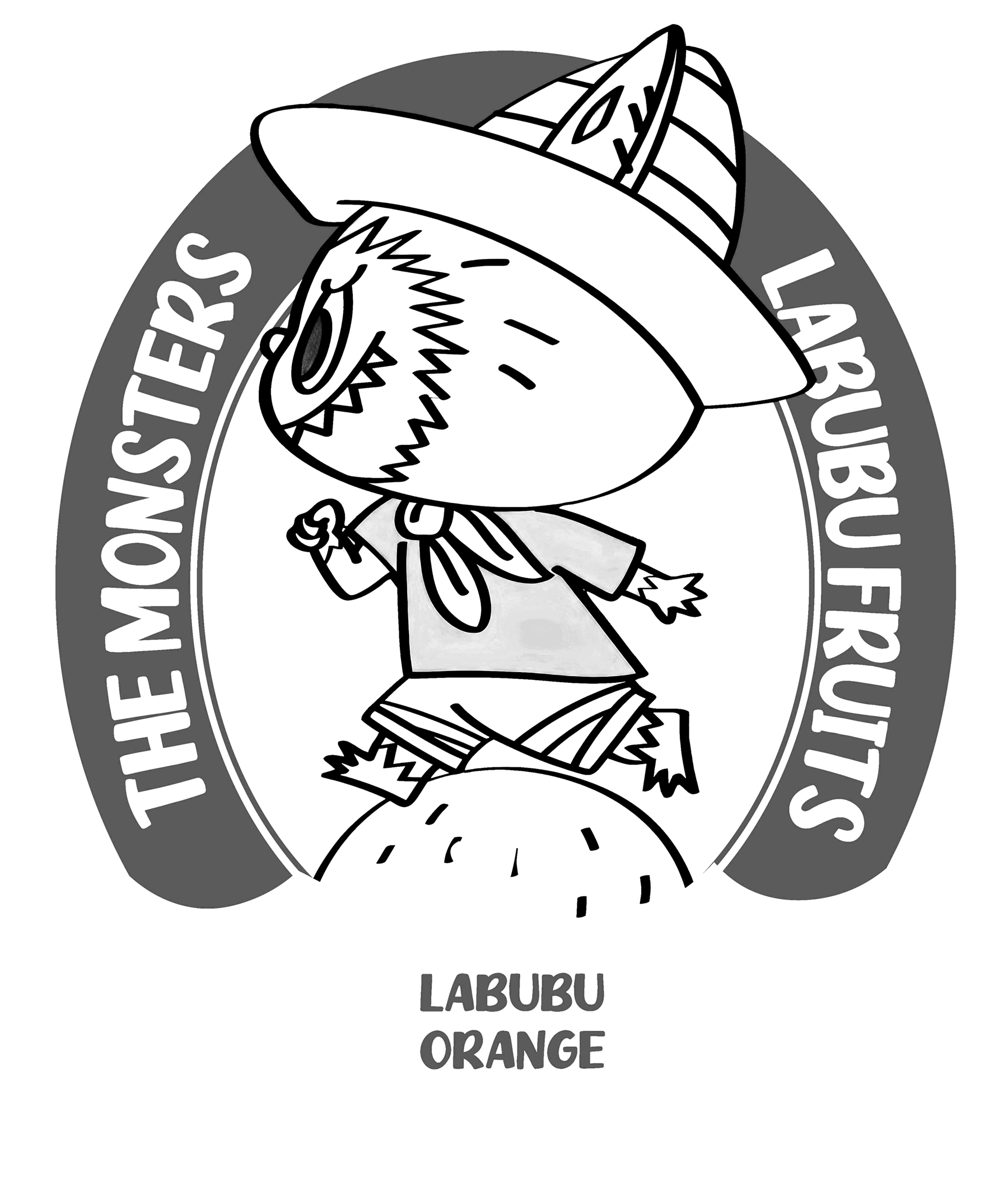 Labubu with orange framed design, line art for coloring